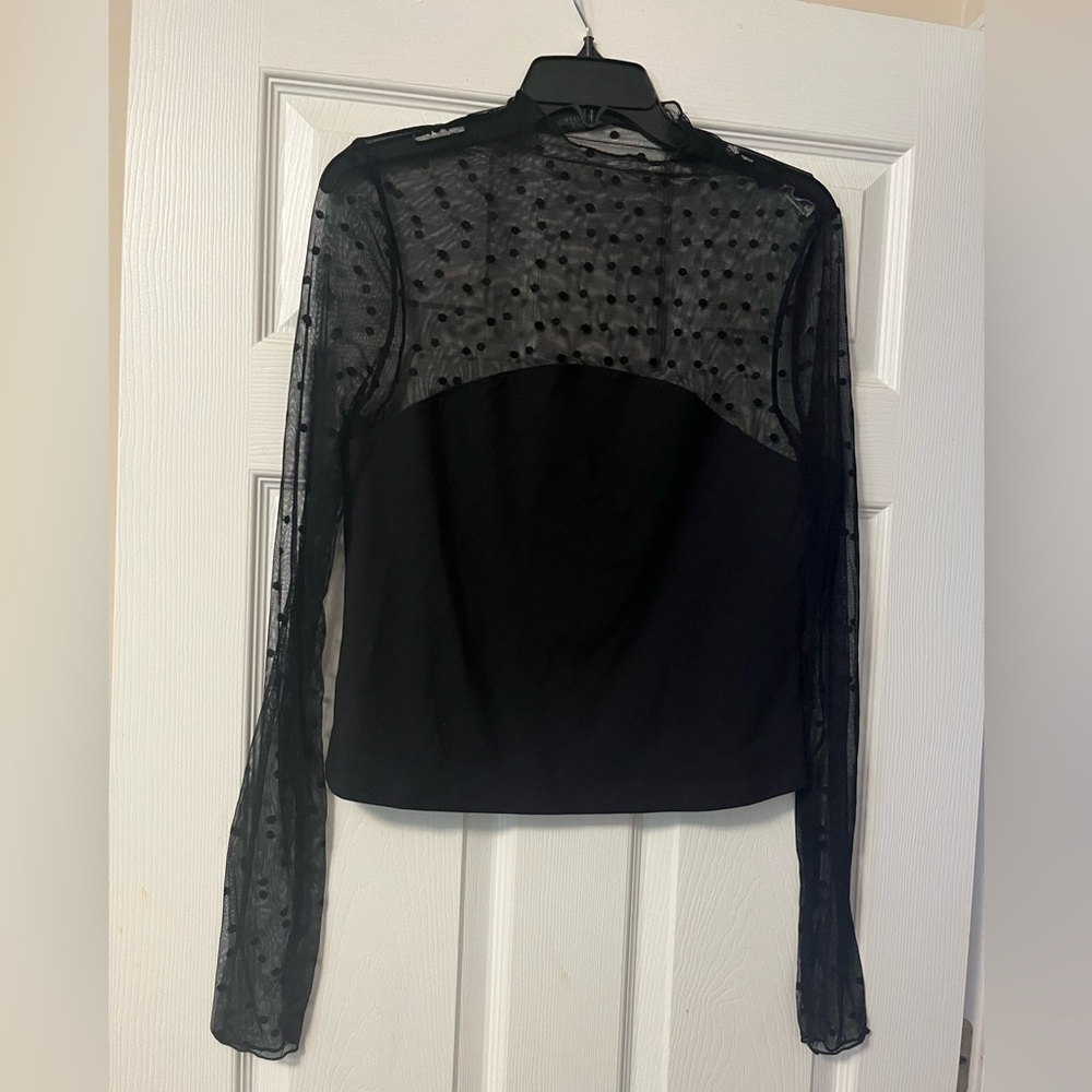 Free People/ FP Intimately Elegant Black Sheer Sleeve Top Size Large